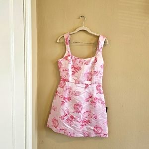 Brighter Side Pink Floral Satin Jacquard Mini Dress